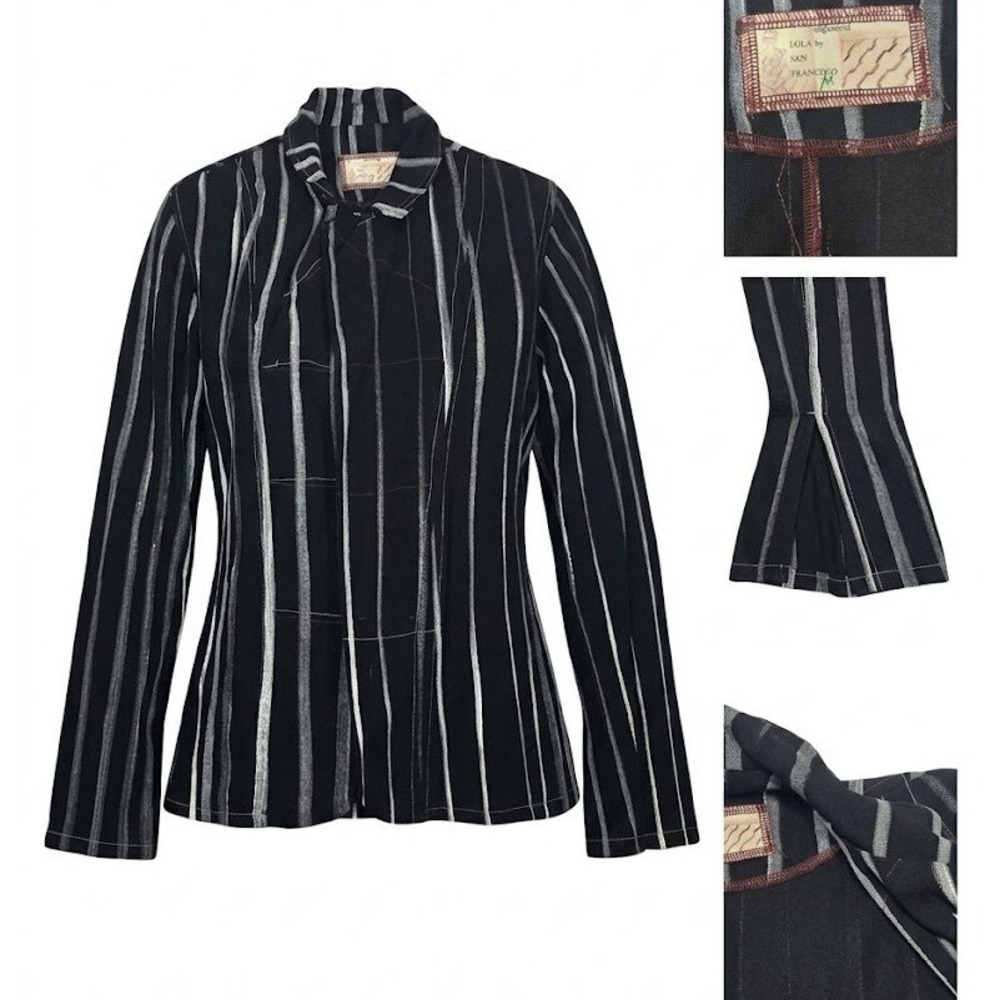 Lola San Francisco Jacket Womens M Black Striped Asymmetric Art To Wear Knit